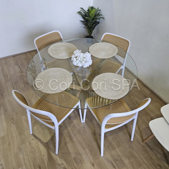 Comedor Mesa Warwick Vidrio 100cm + 4 sillas Delta Blanco