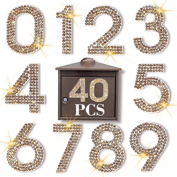 Locacrystal 40 piezas Números con strass brillante autoadhesivo para buzón, coche, puertas y manualidades 0‑9 DIY, cristales termoadhesivos para ropa (color topacio claro, 1,57")