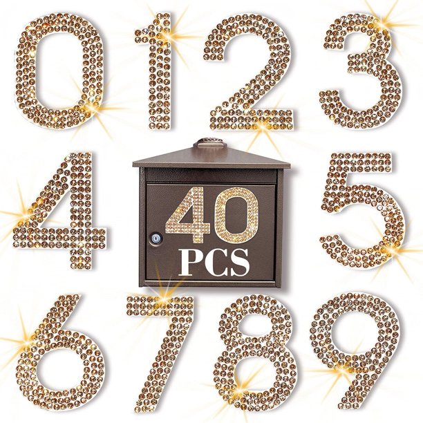Locacrystal 40 piezas Números con strass brillante autoadhesivo para buzón, coche, puertas y manualidades 0‑9 DIY, cristales termoadhesivos para ropa (color topacio claro, 1,57")
