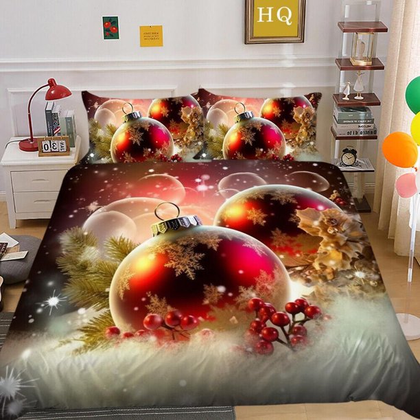 Christmas Eve Gifts Kids Decor Quilt Duvet Cover Set 3-Piece Bedding Set