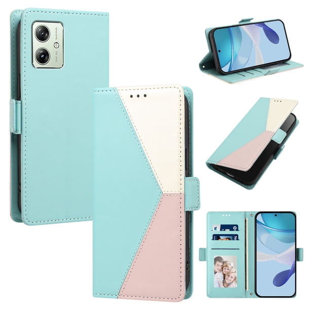 Funda Cartera Tricolor para Motorola Moto G14 con Soporte, Verde