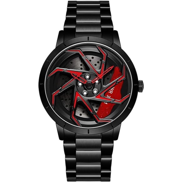 FANMIS Reloj de carreras para hombre con rueda de automóvil giratoria 3D