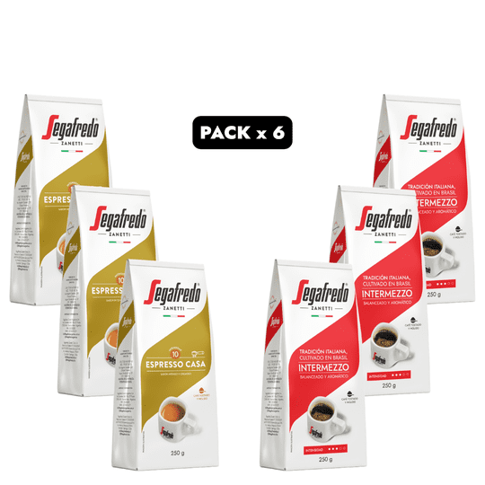 Segafredo Zanetti - Pack 3 Café Molido Espresso Casa 250gr + 3 Café Molido Intermezzo 250gr