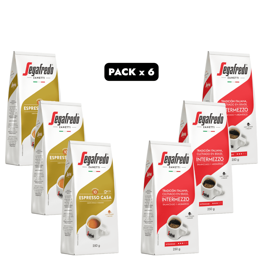 Segafredo Zanetti - Pack 3 Café Molido Espresso Casa 250gr + 3 Café Molido Intermezzo 250gr