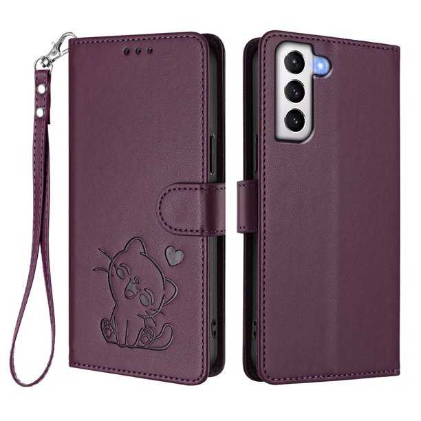 Funda Volteable con Diseño de Gato para Samsung Galaxy S21 Plus, Morado Oscuro