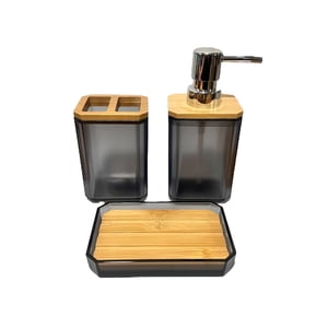 Oem - Set Juego De Baño 3 Piezas Bambú Jabon Dispensador Cepillos