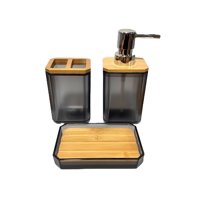 Oem - Set Juego De Baño 3 Piezas Bambú Jabon Dispensador Cepillos
