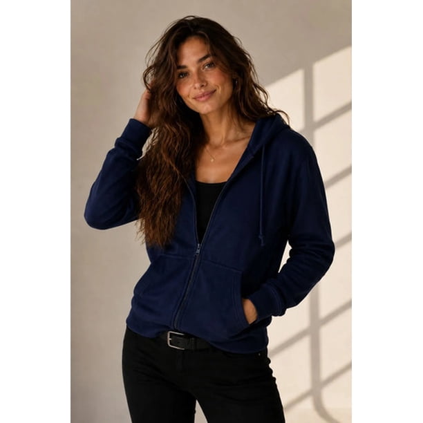 Poleron Con Cierre De 500g Canguro Basico 70/30 Unisex S-m Azul Marino Lisa