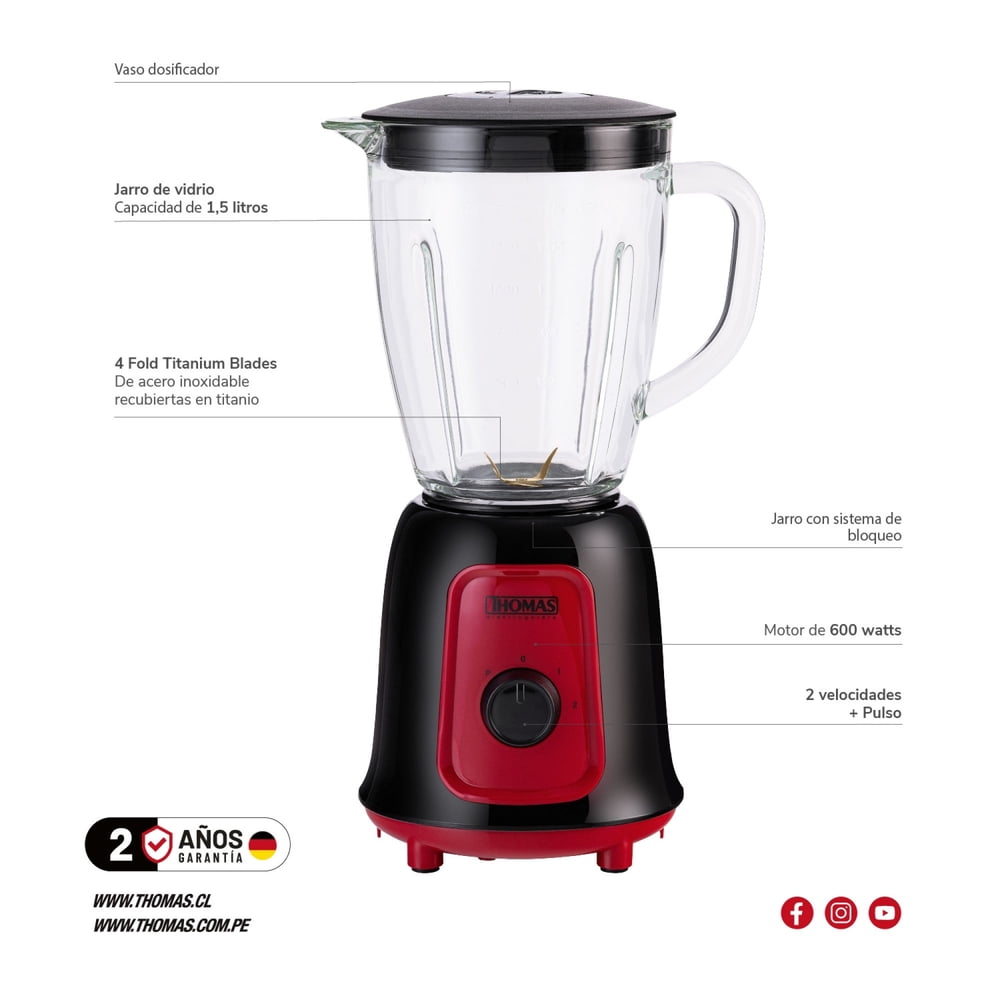 Thomas Licuadora 1.5 L Rojo TH-330VR, foto 6