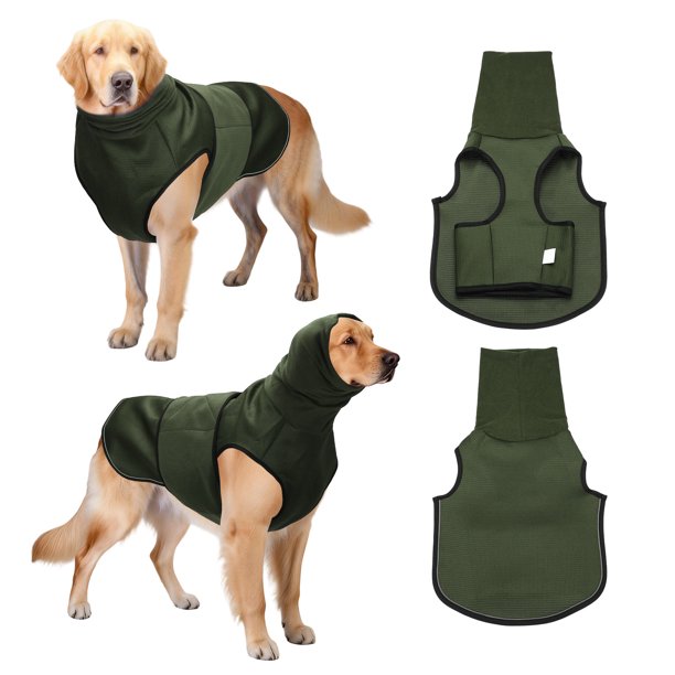 Uxcell Sudadera Calmante para la Ansiedad del Perro, Chaqueta Chaleco Transpirable Ajustable con Capucha, XXXL, (Verde Militar), para Truenos/Fuegos Artificiales