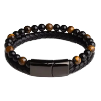 Genérico - Pulsera Cuero Ojo Tigre Rojo Natural