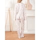 thumbnail image 5 of Conjunto de pijama floral de 2 piezas para mujer, con camisa de manga larga y pantalón palazzo de pierna ancha, color blanco fresa, talla M, 5 of 7