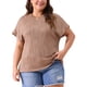 thumbnail image 1 of Agnes Orinda Blusas Casuales de Manga Corta con Cuello Redondo Texturizado para Mujer de Talla Grande 1X Marrón, 1 of 6