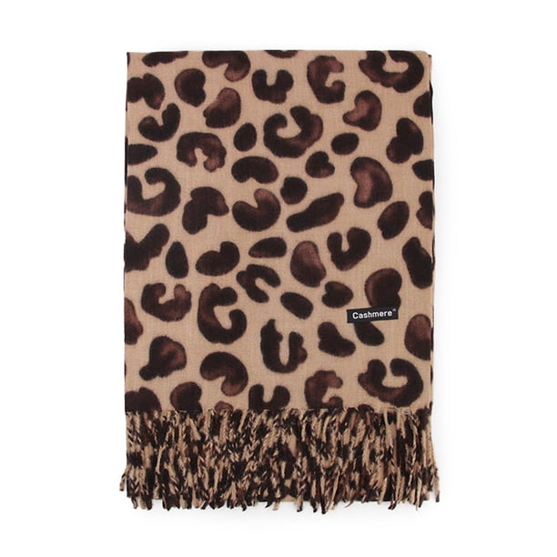 Bufanda Tipo Cashmere Estampado animal print leopardo Mujer con Flecos Invierno beige Talla Única