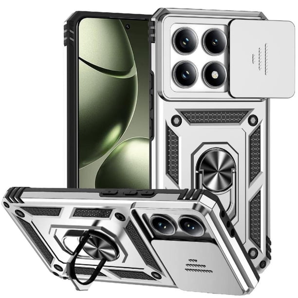 Funda Resistente Anillo Soporte Xiaomi 14T Pro Privacidad Cámara Montaje Magnético Plata