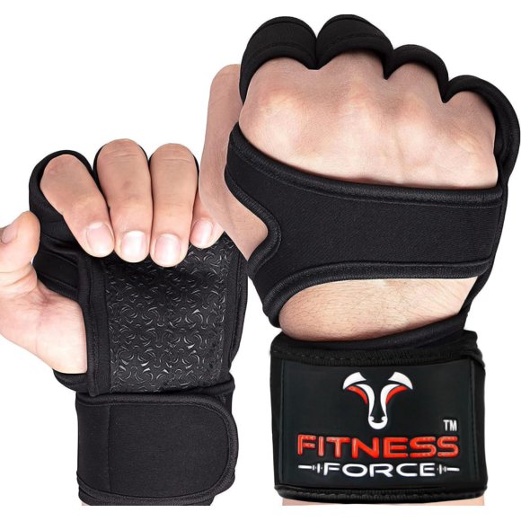 Guantes de gimnasio FITNESS FORCE ventilados para hombre con soporte para la muñeca