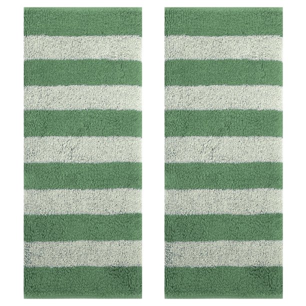 REGALWOVEN Juego de Toallas de Mano de Algodón a Rayas, Toallas de Mano Suaves y Absorbentes para Baño, Camping, Gimnasio, Hotel Verde 13" x 29" -2 Piezas