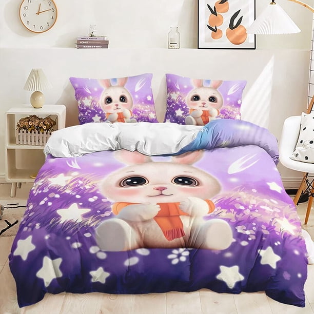 Rabbit Duvet Cover Animal Duvet Cover Pillowcase Bedding Set Kids Duvet Cover3-Piece Bedding Set (1 Duvet Cover + 2 Pillow Shams)