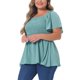 thumbnail image 4 of Agnes Orinda Blusas de Verano para Mujer de Talla Grande Cuello Cuadrado Manga Corta Volante Dobladillo Casual Suelta Blusa 2X Verde, 4 of 6