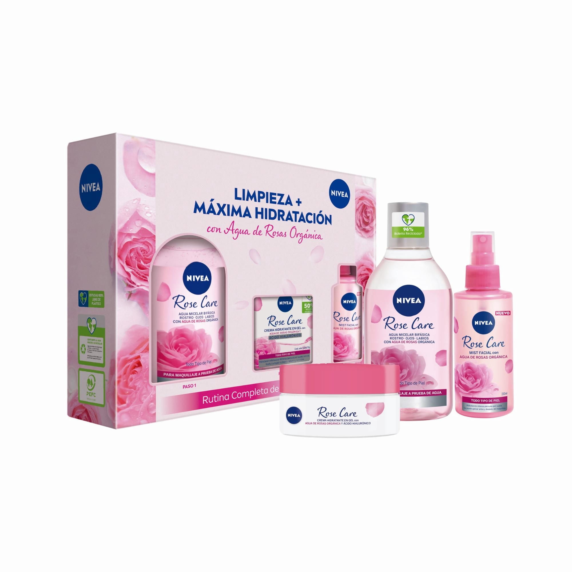 Agua Micelar + Crema Día + Mist Roses Care Pack 600 ml Nivea