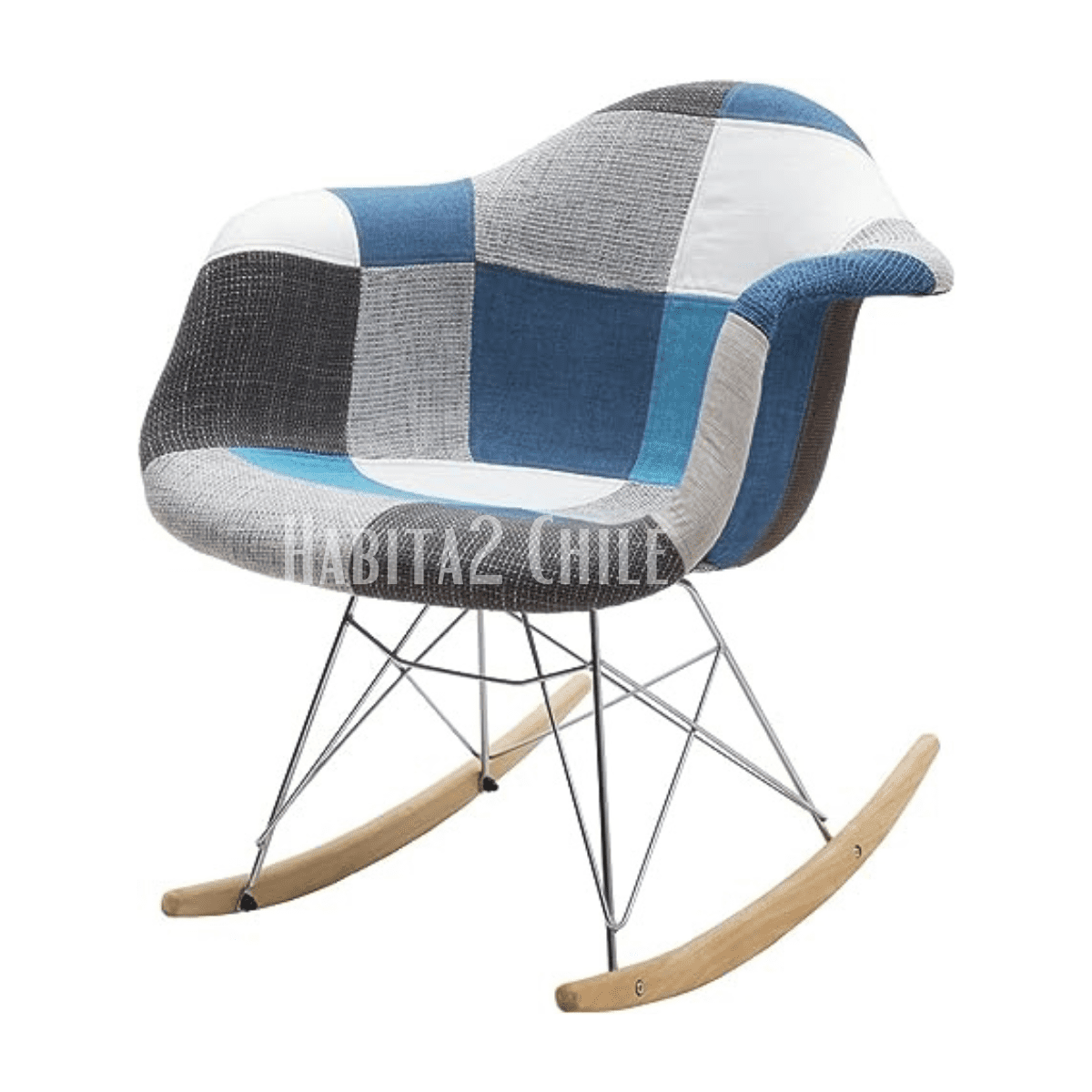Habita2 Chile - Mecedora Silla Rocking Asiento Patch Chenille - Celestoide