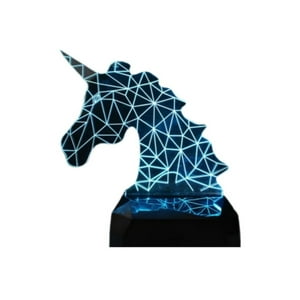 Lelumania - Lampara Ilusion 3D Cabeza De Unicornio Geométrico De 7 Colores, Base Touch