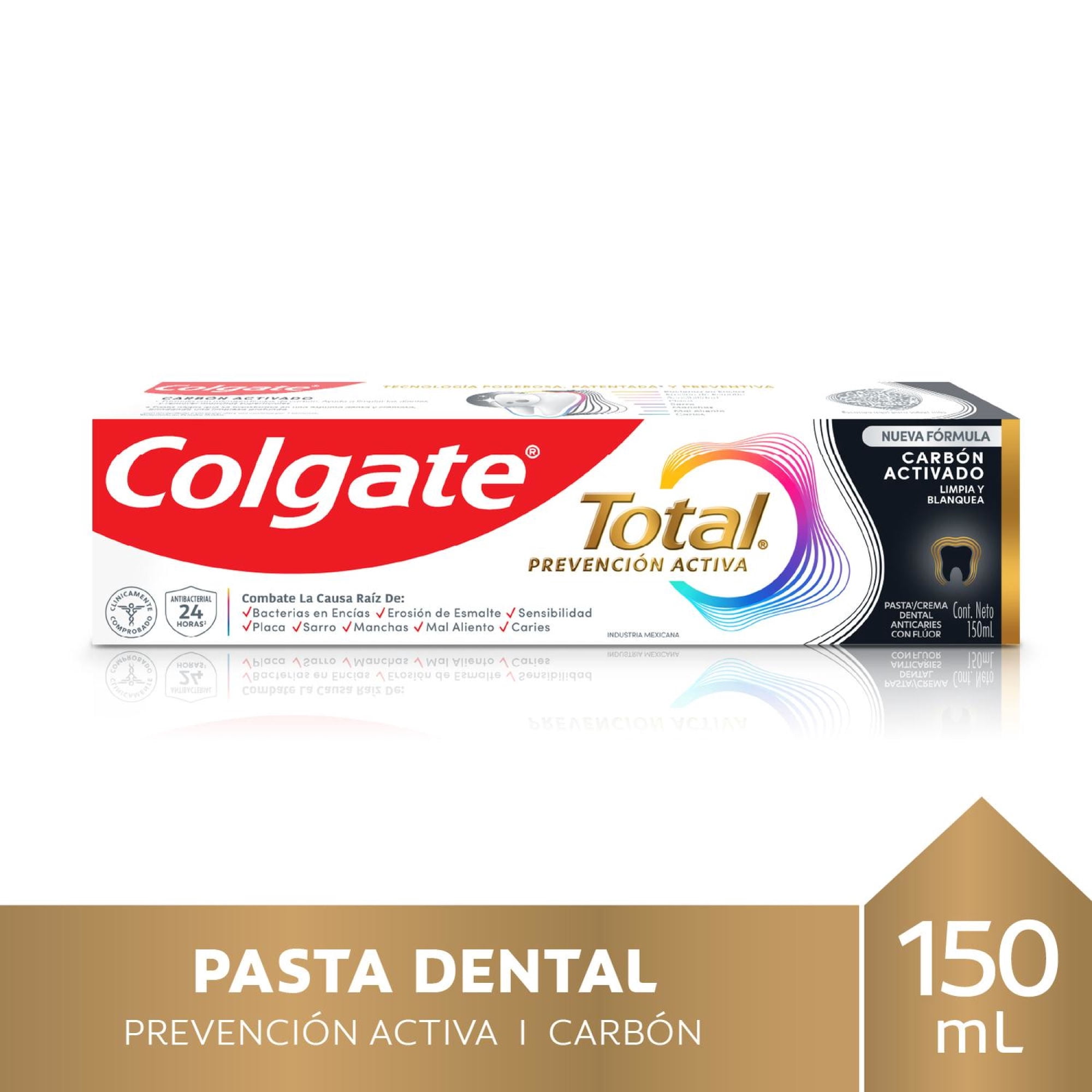 Crema Dental Anticaries Con Flúor Pasta Dental Colgate Total Carbón Activado Con Flúor