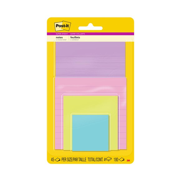 Set de Notas Adhesivas Post-it Tamaño y Color Surtido,180 hojas, 1 Un