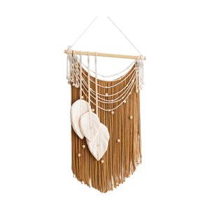 Magideal - Decoración Colgante De Pared De Macramé, Tapiz Bohemio Tejido A Mano, Adorno Artesanal Con Borlas Para Dormitorio, Fondo, Restaurante, Cafetería Caqui