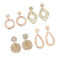 Ioensy - 4 Pares De Aretes De Ratán Llamativos Geométricos Bohemios Para Mujer De Color Claro