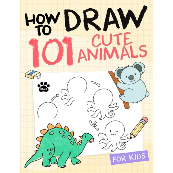How To Draw Animals For Kids: Simple And Easy Drawing Book To Learn How To Draw Dog Cat Lion Elephant Dolphine and More Step By Step For Kids