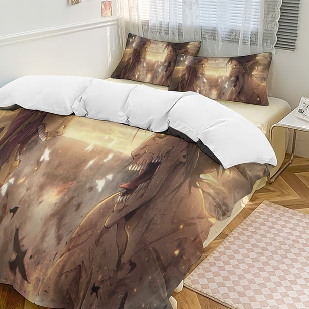 Attack On Titan Quilt Set Thicken Soft 3 Pieces Bedding Set All Season Duvet Cove with 2 Pillowcases for Adult Women Girls Teens Home Room Decor