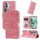 thumbnail image 1 of Funda tipo cartera FOXDOCK para OPPO Reno 11 Pro 5G , diseño girasol en relieve, cuero PU, cierre magnético, soporte y tarjetero, 1 of 5