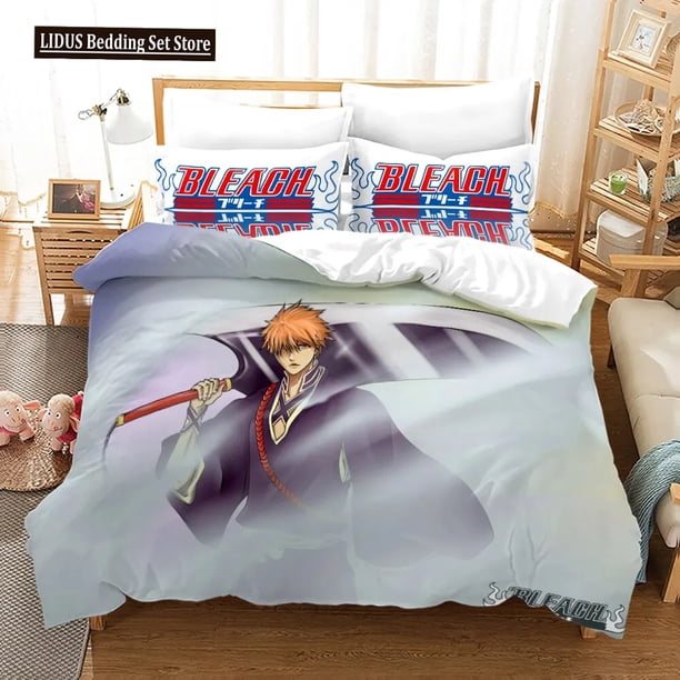 x2574 Bed SheetsAnime Bleach Kurosaki Ichigo Bedding Set Boys Girls Twin Size Duvet Cover Pillowcase Bed Boys Adult Home Textileextile 3-Piece Bedding Set (1 Duvet Cover + 2 Pillow Shams) nj2574