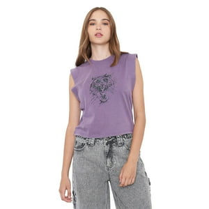 Polera Mujer Manga Vuelos Color Morado Corona
