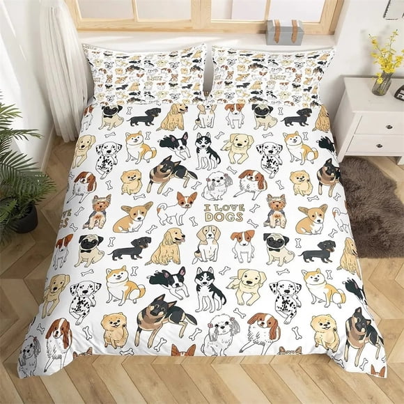 Pug Corgi Shiba Puppy Duvet Cover Set Dog Comforter Cover I Love Dogs Bedding Sets Kawaii AnimalsBedspreads