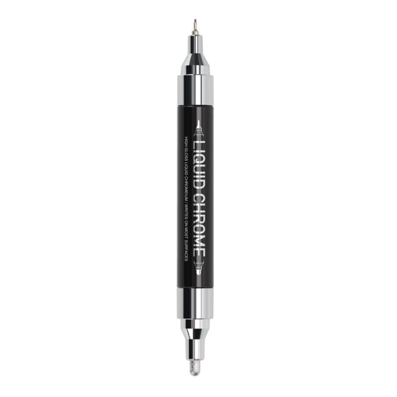 Marcador de pintura ZEYAR, cromo líquido plateado, puntas dobles de 0,7 mm y 2 mm