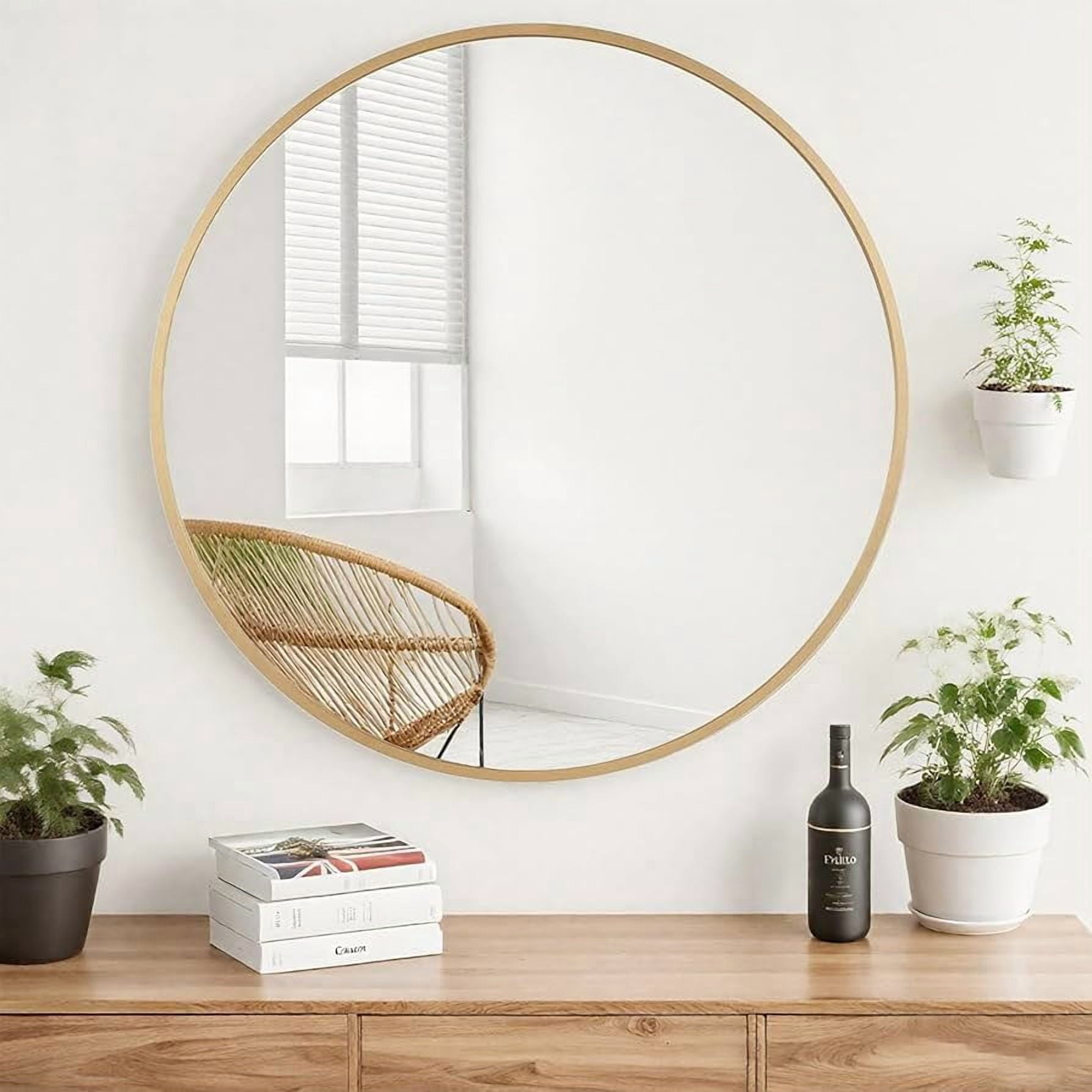 Espejo de Pared Circular con Marco Metálico Dorado 60x60cm