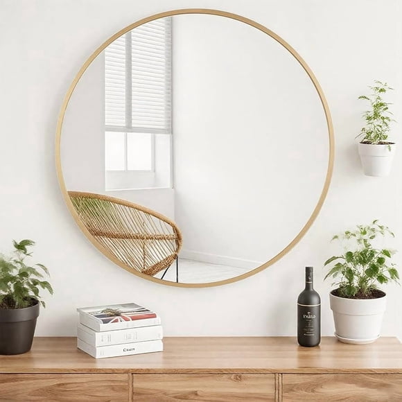 Espejo de Pared Circular con Marco Metálico Dorado 60x60cm