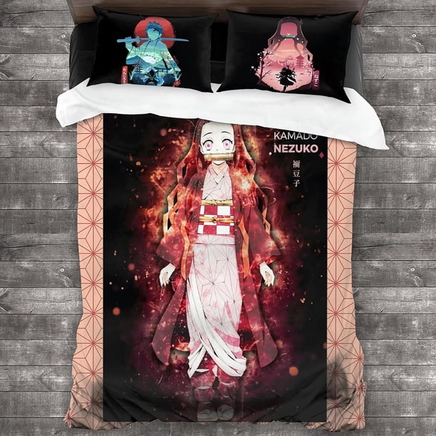 3Pcs Bedding Set Cute Anime Bed Set Breathable Duvet Cover Set for Kids Teen Adult with 1 Quilt Cover 2 Pillow Shams Queen Size - 90x90 inches