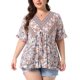 thumbnail image 1 of Agnes Orinda Blusa de Mujer Talla Grande para Escuela o Universidad, Estampado Floral, Cuello en V, Mangas Cortas con Volantes, Estilo Bohemio, Plisada, Casual, Verano, Holgada, Talla 2X, Rosa Claro, 1 of 6
