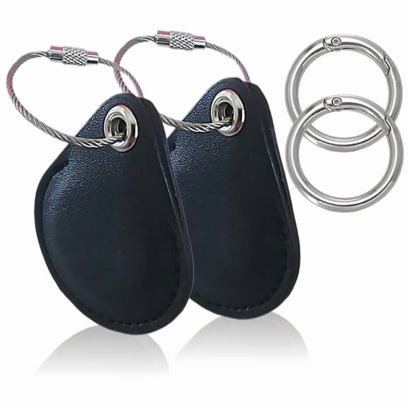 Funda de piel para Apple Airtags 2021 con llavero (paquete de 2), color negro