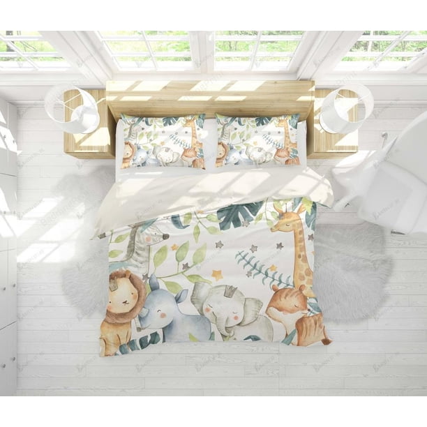 Elephant Giraffe Fox Animal Gifts Birthday Christmas Quilt Duvet Cover Set3-Piece Bedding Set