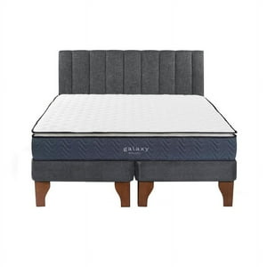 5° Sueño - Cama Europea Galaxy 2 Plazas + Respaldo Tubular Madera Gris