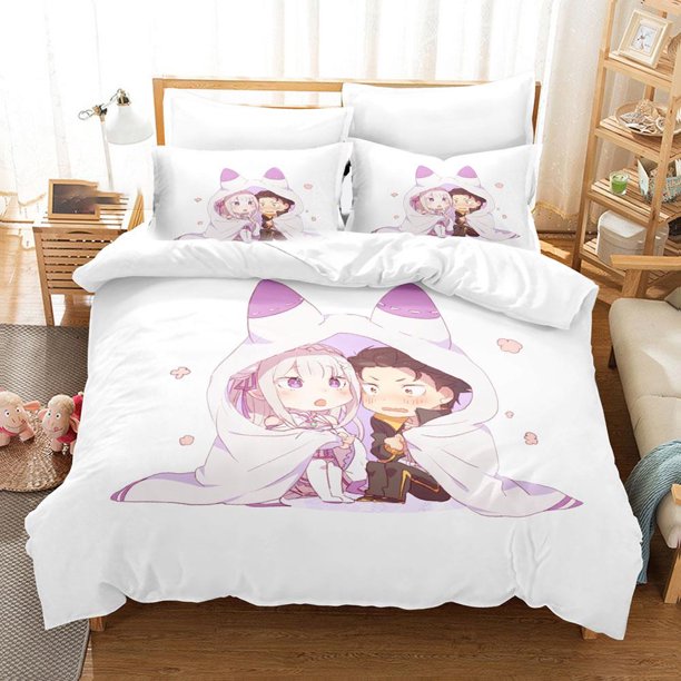 Anime Re Zero Rem Ram Emilia Bedding Set Boys Girls Twin Size Duvet Cover Pillowcase Bed Kids Adult Hom Textile Bed Sheets