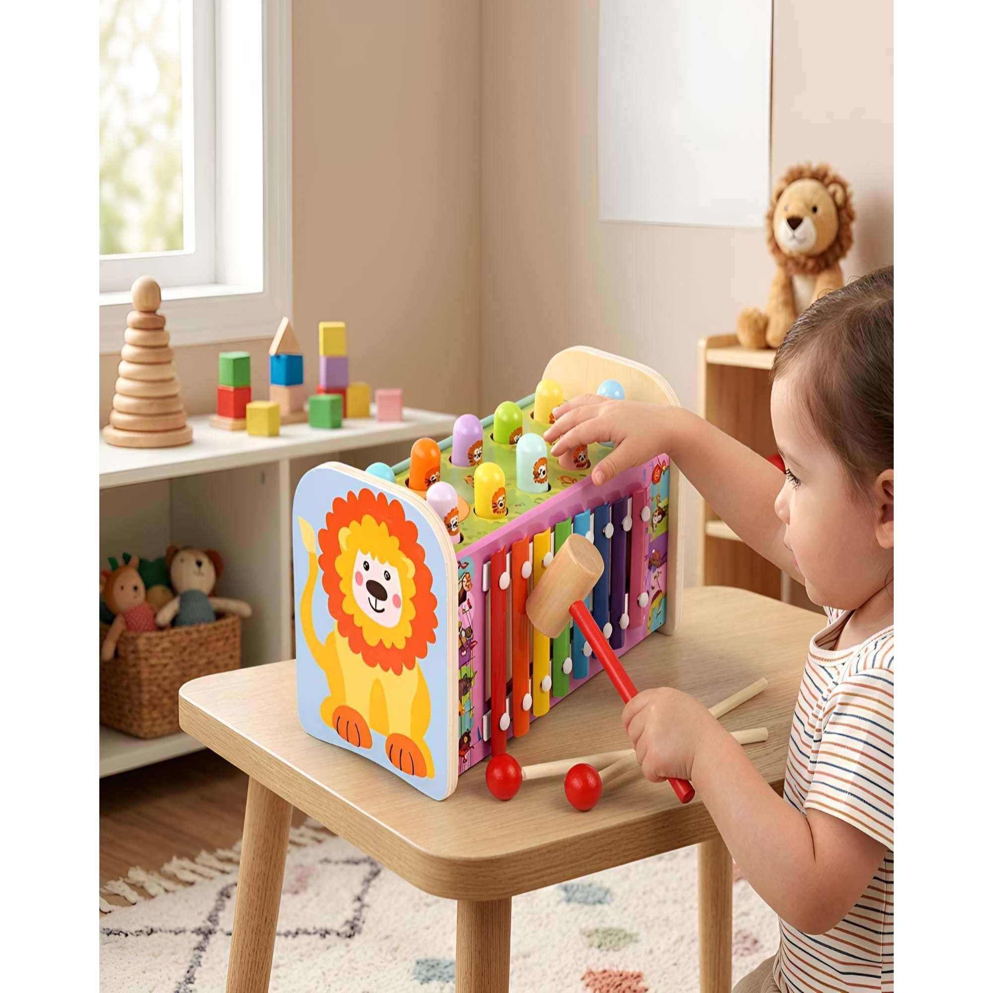 Myl Todo Hogar - Juguete Musical 2 En 1 De Madera Xilófono Y Juego De Martillar León