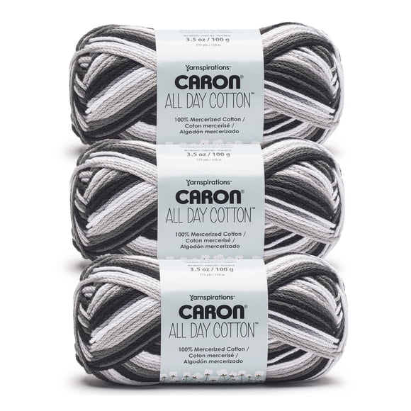Paquete de 3 madejas de hilo Caron All Day Cotton 100% algodón mercerizado