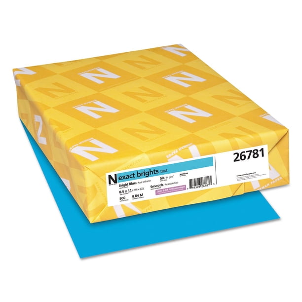 Neenah Exact Brights papel de copia de color, 20 lb bond, 8.5 x 11, azul brillante, 500 hojas por resma