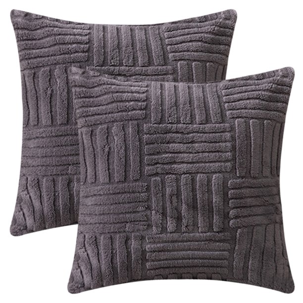 REGALWOVEN Fundas de Cojín Juego de 2 Fundas de Almohada Decorativas Suaves a Rayas para Sofá Decoración de Hogar Estilo Rústico para Cama Sofá Sala de Estar Gris 18" x 18"