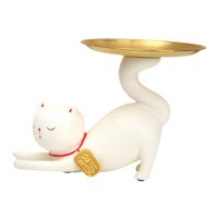 Magideal - Divertida Estatua De Gato Chino, Decoración De Gato Chino Con Bandeja, Adorno De Regalo De Cumpleaños, Decoración Feng Shui Para Oficina, Entrada De D
